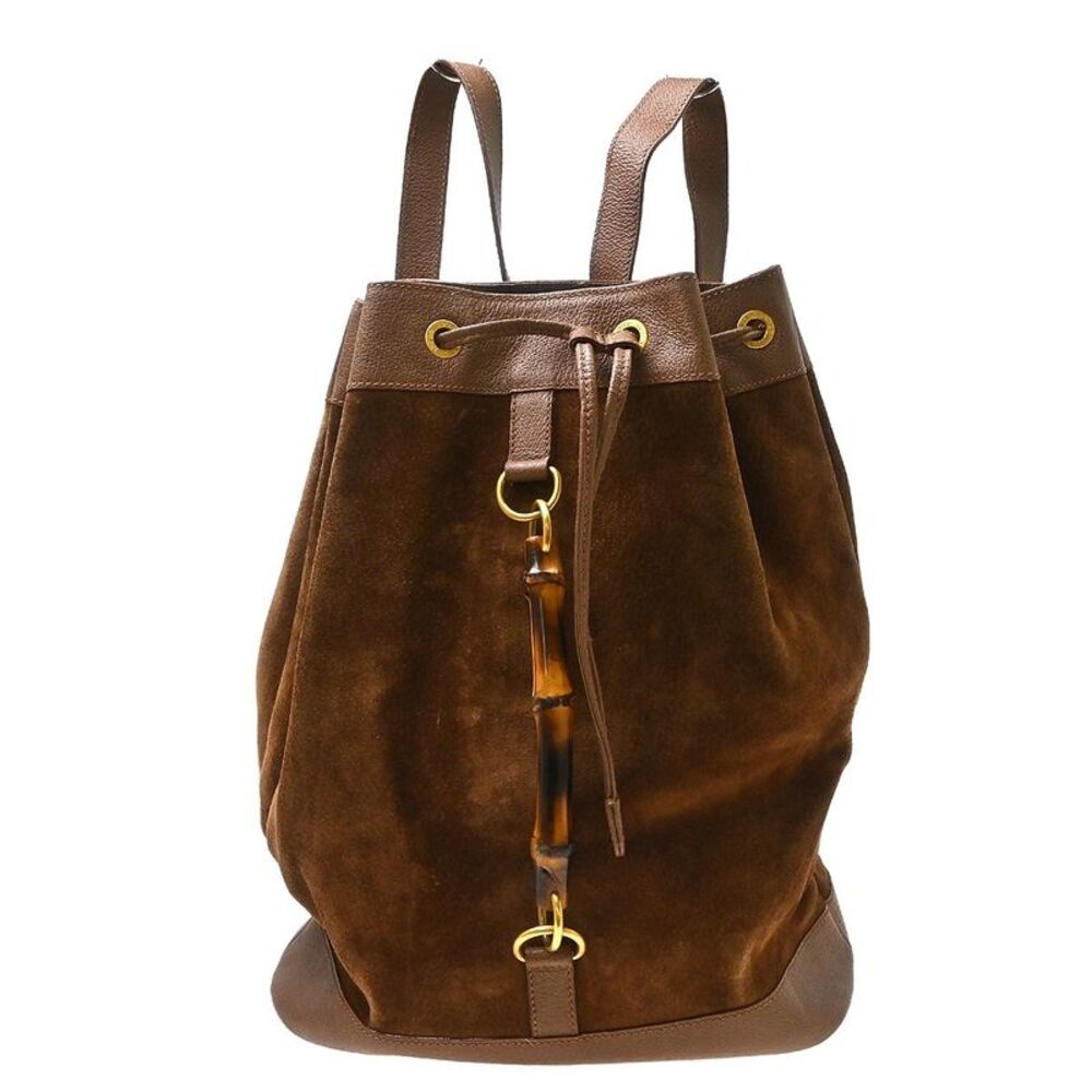 Gucci Vintage Bamboo Suede Brown Suede Backpack Bag